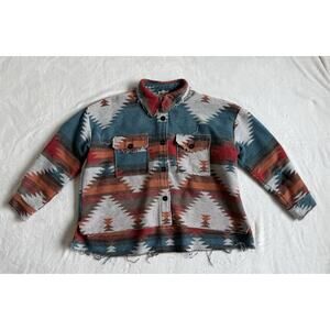 Southwestern Aztec Blanket Flannel Shacket Jacket Button Up Colorful Western L